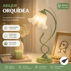 Luminária de Mesa Romântica com Flores, Luminária de Cabeceira com Orquídeas, Luminária Decorativa para Quarto de Menina