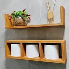 Kit nicho para banheiro madeira maciça envernizado Prateleira de banheiro Suporte papel higiênico