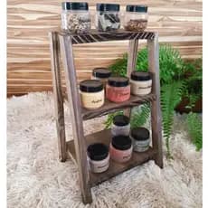 Mesinha com 3 prateleiras de madeira Suporte plantas Decoração mesinha rustica Expositor para feiras