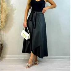 Saia Couro fake Envelope SAIA LONGA MODA transpassado