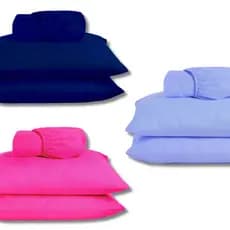 3 Kit Jogo de Lençol Solteiro Casal Queen Com Elástico Cores Lisas Sortidas 100% Poliéster 170 fios