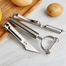 Kit 3 Descascadores Inox Multifuncional Legumes Frutas Escamas Peixe Abridor Garrafas Corta Queijos