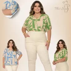 Plus Size Camisa Social Feminina Curve Casual Manga ¾ em Viscolinho Conforto e Estilo