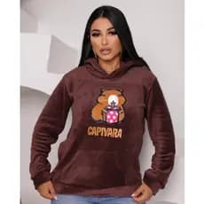 BLUSA DE FRIO CAPIVARA TENDENCIA COM CAPUZ BOLSO FRENTE