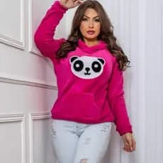 Blusa de Frio Moletom  Feminina  Com Capuz Canguru e Estampa Pandinha Envio Imediato