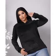 Casaco ted  liso blusa de frio bolso capuz