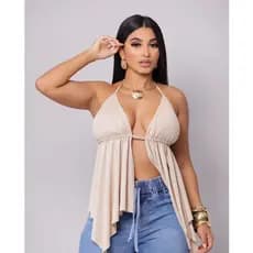 TOP MALIBU TENDENCIA ELEGANTE BABADO COM BOJO