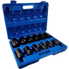 Jogo de Soquetes Longos de Impacto 3/4 POL de 17 a 38 MM Kit com 12 Peças EVSLI-12 EVALD