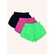Short para Menina Tactel Kit com 3 Peças Cintura Elástica Cores Lançamento Verão Biquini Moda Praia Piscina 10-16