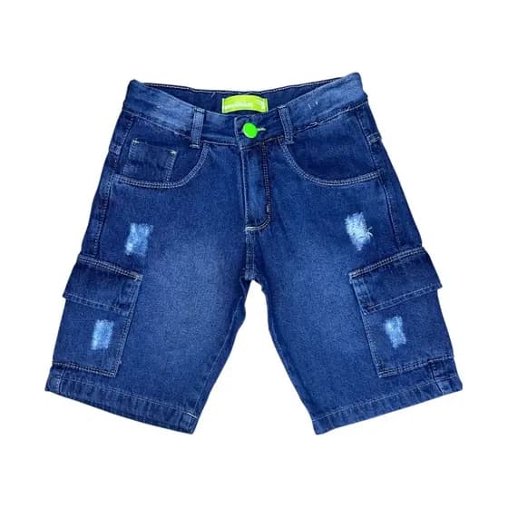 Short Jeans Masculino Infantil Juvenil Bolso Cargo Bermuda Verão Lançamento Menino 10-16