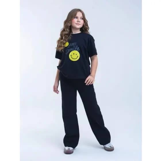 Calça Jeans Feminina Wide Leg Color Reta Moda para Meninas Adolescente Infantil Juvenil Elástico Cintura 10-16
