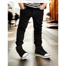 Calça Jeans Color Skinny Masculina Infantil Bebê 01 ao 03 Ajuste na Cintura e Cinto Festas Black
