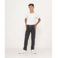 Calça Jeans Skinny para Meninos Color Grafite Básica Com Cinto e Bolsos Masculina Festas 10-16