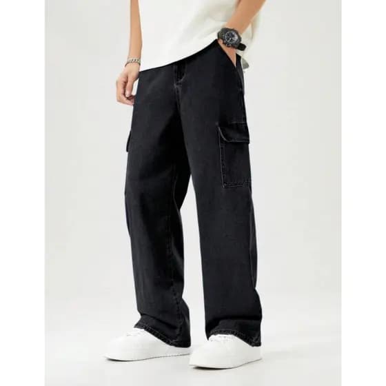 Calça Balão Jeans Cargo Masculina Street Baggy Estilo Rua Menino Infantil Juvenil 10 ao 16 Moda Adolescente Denim