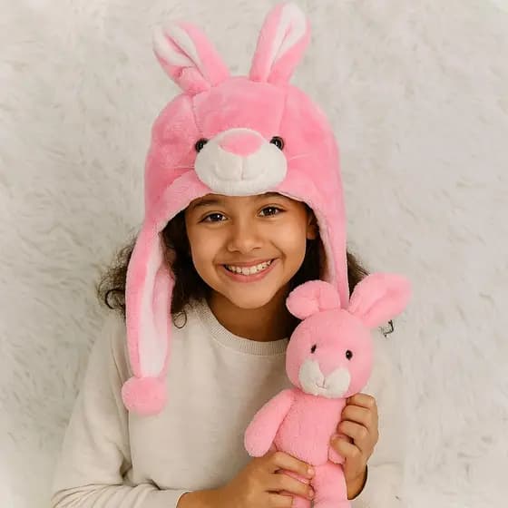 Touca Infantil Coelho Rosa – Pelúcia Macia (Ref: TC-106) ACG