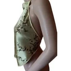 Top Feminino Oriental Tipo Avental em Cetim Floral ACG