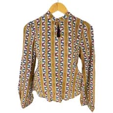 Camisa Estampada Listrada Manga Longa Gola Alta Feminina Com Laço Várias Cores ACG