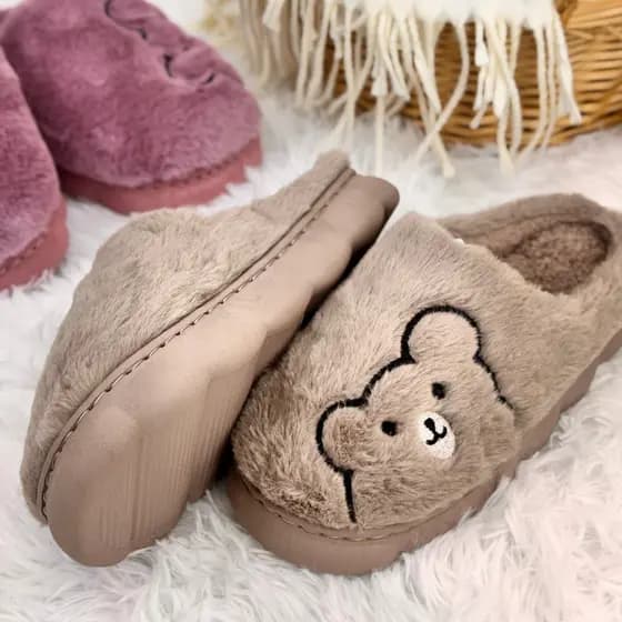 Pantufa de Ursinho Sola em Borracha Colorida Soft Quentinha Inverno Quente Conforto em Seus Pés