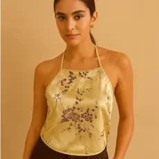 Top Feminino em Cetim – Estampa Oriental Elegante com Alça de Amarrar ACG