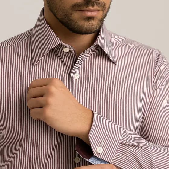 Camisa Social Masculina 100% Algodão – Listrada Vinho Risca de Giz (Empório Colombo) ACG