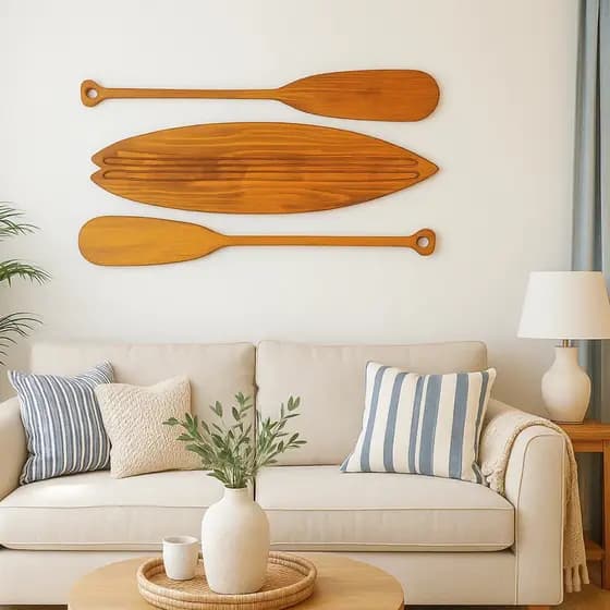 Prancha de Surf Decorativa madeira com Remos decorativos em madeira