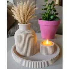 Kit Decoração Moderno com Bandeja, Vaso e Suporte de Vela de LED, Decoração Moderna, Decoração, Vaso, Bandeja, Vela LED