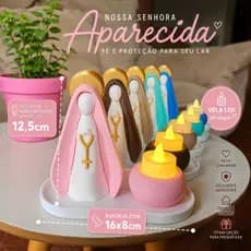 Nossa Senhora Aparecida Kit Decorativo Decoração  com Bandeja Suporte de Vela LED e Vela LED Inclusa