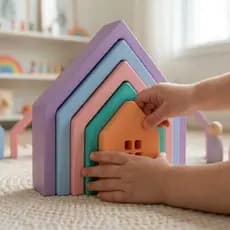 Brinquedo Casa de Empilhar, Educativo, Recurso Terapêutico, Casinha, Coordenação Motora, Criatividade, Montessori