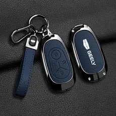 Capa para Chave de Carro Geely EX2 EX2 Pro Geome, Chaveiro EV, Estojo de Couro e Liga de Zinco para Acessórios Geely 202
