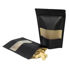 Saco Stand Up Pouch Zip Preto Hermético Impermeável C/ Visor Transparente com 50 unidades