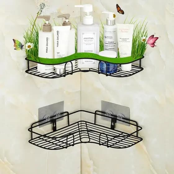 Kit 2 Suporte Prateleira Porta Shampoo de Canto Com Adesivo Organizador