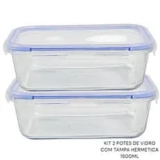 Pote de vidro com tampa hermética kit com 2 refratário 1500ML