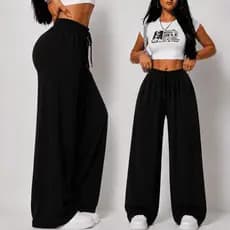 Calça Pantalona Feminina Wide Leg Calça Feminina Cintura Alta Tecido Duna Calça Social Casual Elegante Bolso Baggy Farm