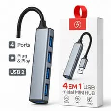 Hub USB 4 em 1 Alumínio Portátil – 4 Portas USB 2.0, Plug & Play para Notebook e PC Envio Imediato !