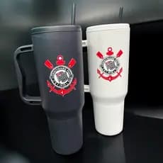 Copo com Canudo do Corinthians Personalizado 1200ml Em Policarbonato Sport Club Corinthians