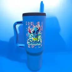 Copo com Canudo Stitch Personalizado 1200ml Em Policarbonato + Brinde