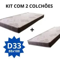 KIT COM 2 COLCHÕES D33 SOLTEIRO DE ESPUMA - 88x188x12