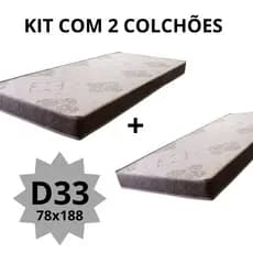 KIT COM 2 COLCHÕES D33 SOLTEIRO DE ESPUMA - 78x188x12