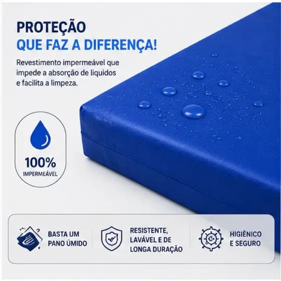 COLCHÃO NAPA AZUL HOSPITALAR DE ESPUMA D33 78x188x10cm SOLTEIRO - 100% IMPERMEÁVEL