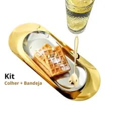 Bandeja + Colher Coração Decoração Metal Luxo Pequenos Itens Jóias Comida