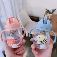 Copo Squeeze Infantil Com Alça e Canudo Silicone Antivazamento 380ml