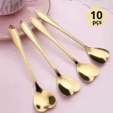 Kit Colher de Café  Fofa para Cozinha Mesa Posta Douradas Café Sobremesa Chá Aço Inoxidável