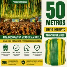 Kit 50 METROS Bandeirola do Brasil Fita Decorativa Rabiola do Brasil10m Faixa Verde Amarela Brasil