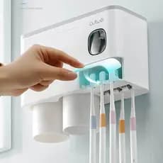 Aplicador Pasta de Dente Dispenser Porta Escovas Suporte Parede Banheiro