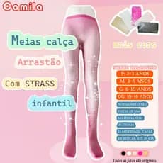 Kit 3 Meia Calça Com Strass Branca e Rosa bebê Infantil P Festa e Dança 8002c