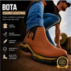 Bota Masculina em Couro Legítimo Premium | Conforto Absoluto, Solado Antiderrapante e Alta Durabilidade | Rotina Diária