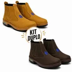 Kit Duplo Botina Masculina em Couro Nobuck Legítimo Antiderrapante Bico PVC Confortável e Durável