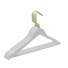 10 Cabide de madeira Branco com Barra Gancho Luxo Italiano Dourado Ouro Adulto