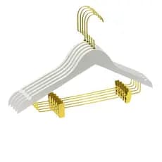 5 Peças Cabide de Madeira Branco com Presilha Dourado Ouro Luxo Adulto