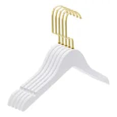 5 Cabide Branco Infantil Bebe Madeira Gancho Ouro Luxo